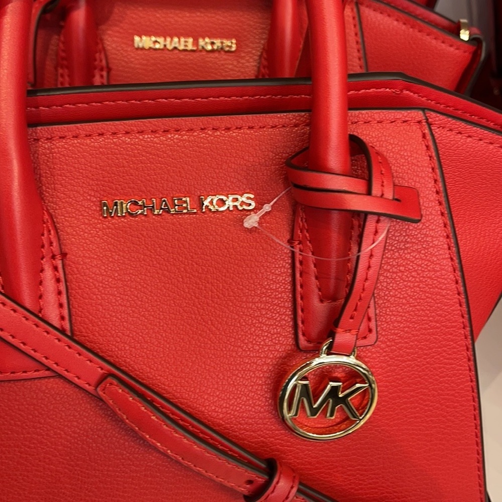 Michael Kors Avril Small Leather Top-Zip Satchel Color Flame - Picture 13 of 16